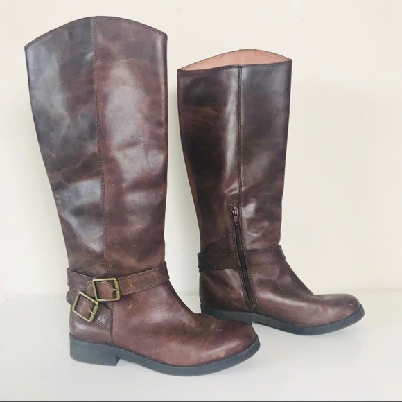 Lucky Brand Shoes - Lucky Brand Distressed Brown Leather Riding Boots